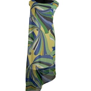 Avenue Asymmetrical Blue Green Yellow Dress 18/20 New